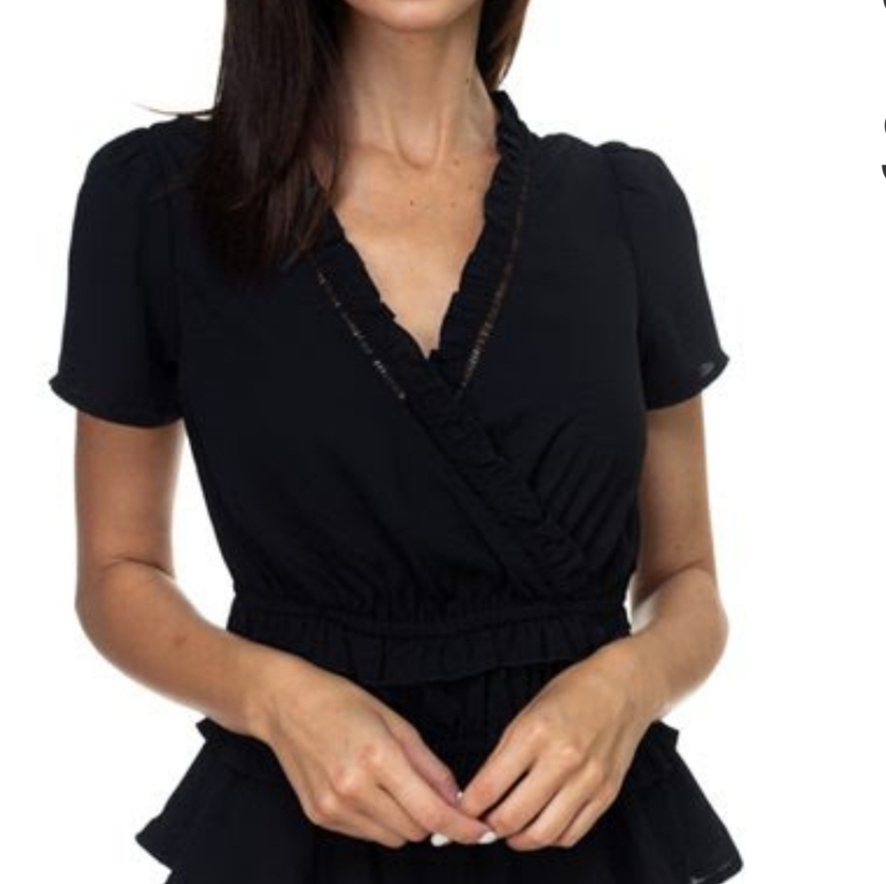Black Ruffle Wrap Top Small NWT